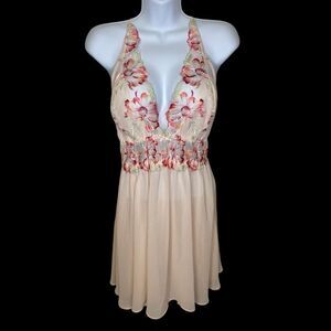 Cinema Etoile Seductive Wear Floral Embroidered Halter Nightie Peach Pink XL